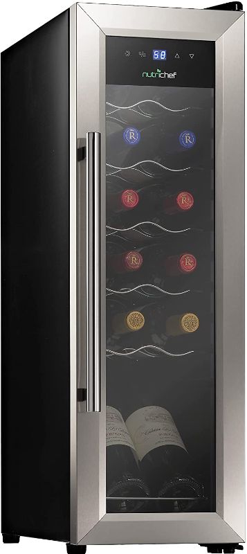 Photo 1 of 12 Bottle Wine Cooler Refrigerator - White Red Wine Fridge Chiller Countertop Wine Cooler - Freestanding Compact Mini Wine Fridge 12 Bottle w/Digital Control, Stainless Steel Door - SOLD AS IS OR FOR PARTS 
