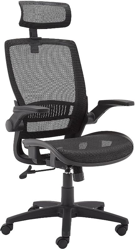 Photo 1 of Amazon Basics Ergonomic Adjustable High-Back Mesh Chair with Flip-Up Arms and Headrest, Contoured Mesh Seat - Black
