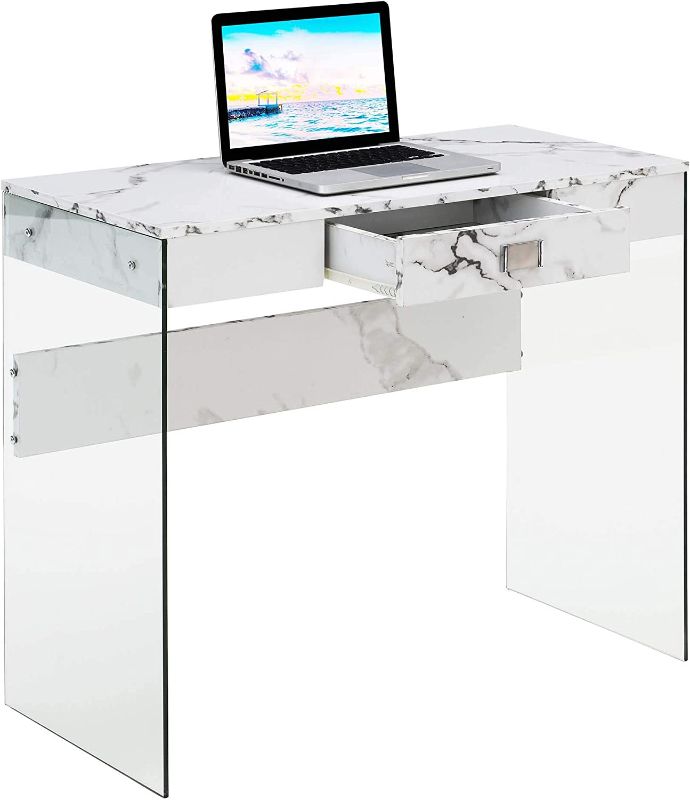 Photo 1 of Convenience Concepts SoHo Glass Desk, 36", White Marble
