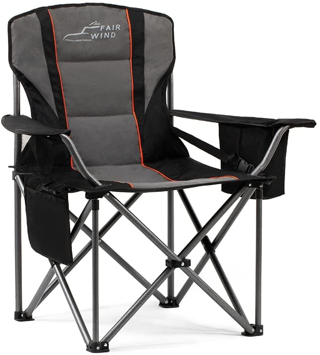 Photo 1 of FAIR WIND Oversized Fully Padded Camping Chair with Lumbar Support, Heavy Duty Quad Fold Chair Arm Chair with Cooler Bag - Support 450 LBS
