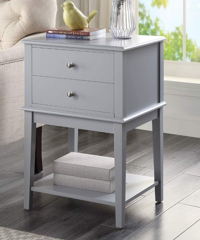 Photo 1 of conifferism Grey Nightstand with 2 Drawers Tall 28", Wood Modern End Table Storage Shelf for Living Room, Large Bed Side Table for Bedrooms
