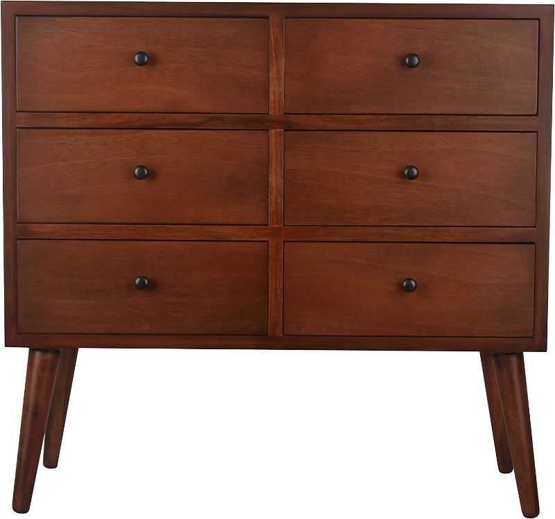 Photo 1 of Decor Therapy Mid Century Six Drawer Accent Chest Wood Light Walnut (FR6321)--Product Dimensions	11.8"D x 29"W x 27.5"H---MISSING LEGS
