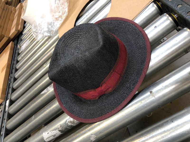 Photo 4 of h bisque hat CLASSIC PAPER STRAW BLACK BRGUNDY TRIM