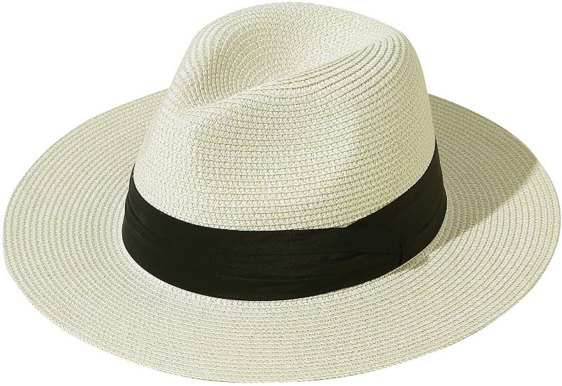 Photo 1 of furtalk panama hat SUN HATS FOR WOMEN MEN WIDE BRIM FEDORA STRAW BEACH HAT UV