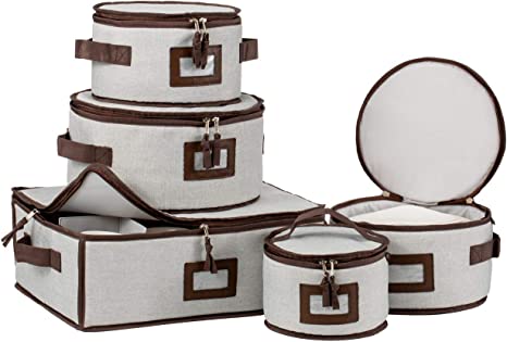 Photo 1 of Jillmo China Dish Containers Set, 5-Piece Dinnerware Storage Case for Storing & Moving Dishes and Cups
