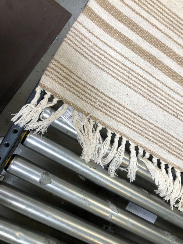 Photo 3 of 2'x3' Striped Tapestry with Fringes Woven Indoor/Outdoor Rug - Threshold™

