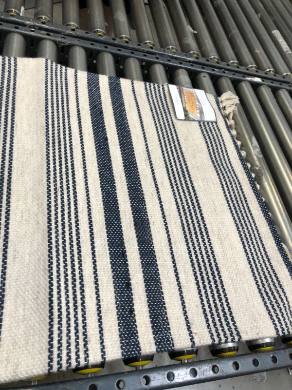 Photo 2 of 2'x3' Striped Tapestry with Fringes Woven Indoor/Outdoor Rug - Threshold™

