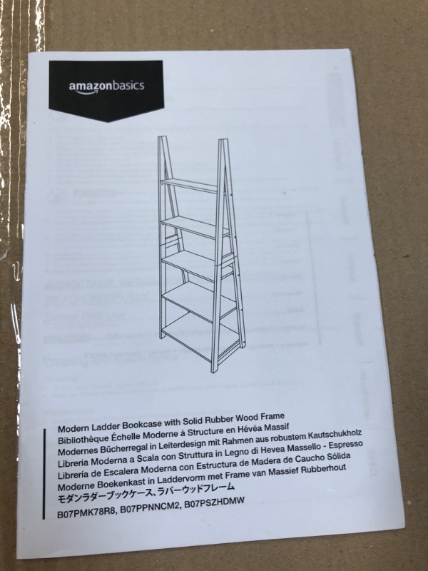 Photo 2 of Amazon Basics Modern 5-Tier Ladder Bookshelf Organizer, Solid Rubberwood Frame - White
