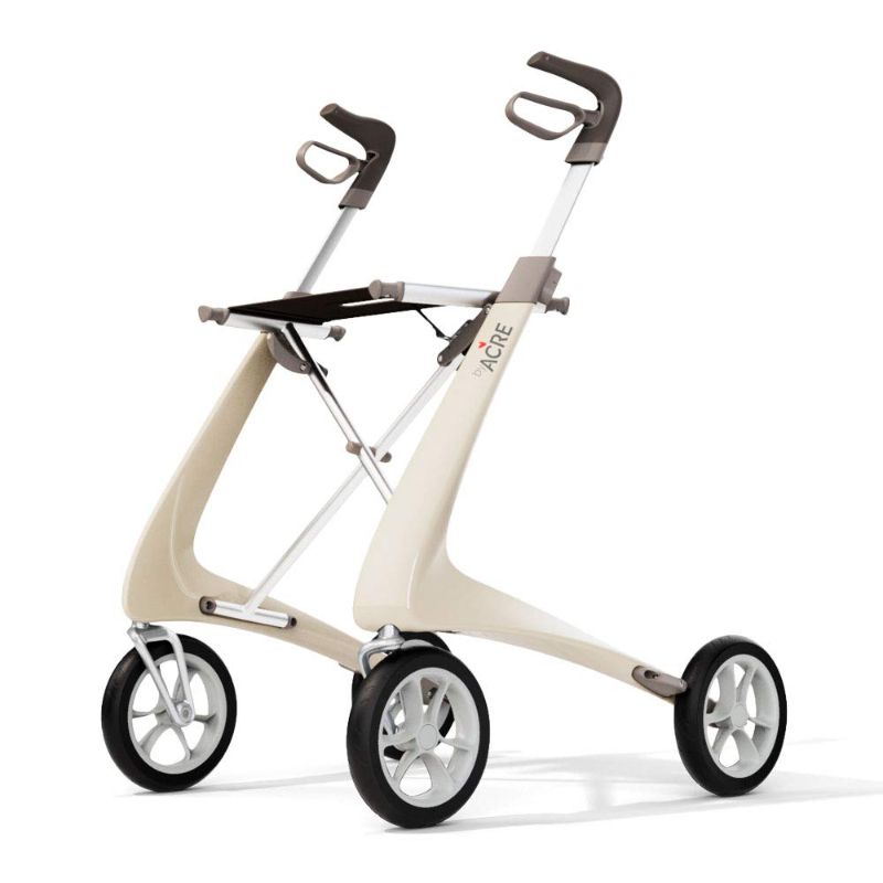 Photo 1 of byACRE Carbon Ultralight Rollator Walker with Organizer Bag, Compact Track, 16" x 22" Seat (W x H), Oyster White
