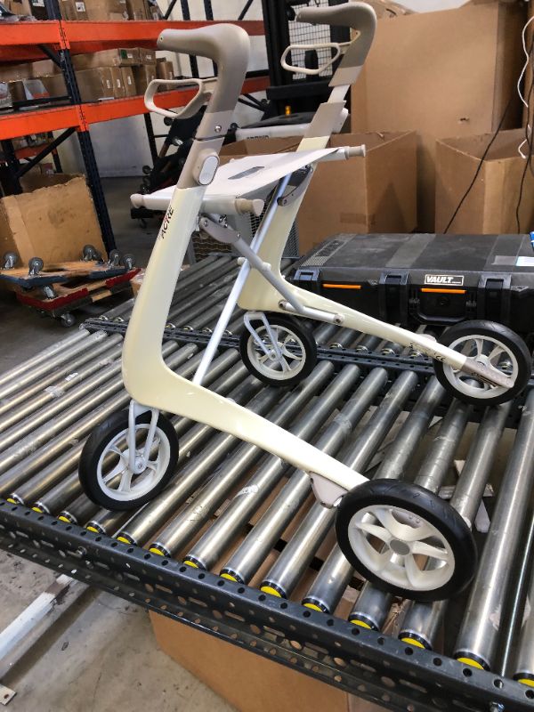 Photo 1 of byACRE Carbon Ultralight Rollator Walker with Organizer Bag, Compact Track, 16" x 22" Seat (W x H), Oyster White
