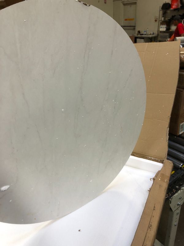 Photo 7 of 30 inch Round Coffee Table in White Faux Marble and Acorn--THERE IS DAMAGE ON THE SIDE OF THE TABLE TOP AND THE HARDWARE IS LOOSE IN THE BOX POSSIBLY MISSING SOME 