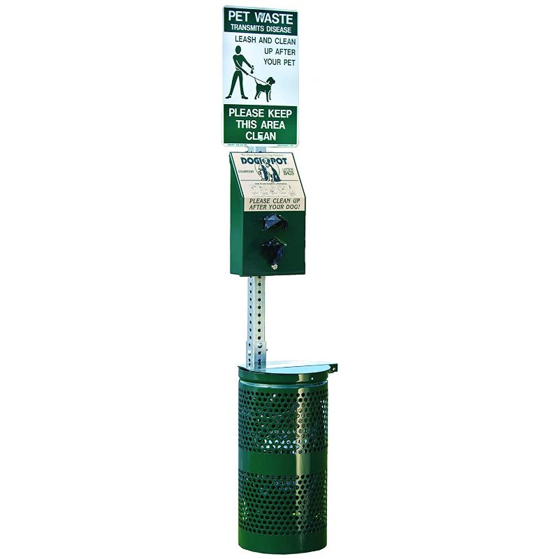 Photo 1 of Dogipot 1003A-L Pet Station Includes Sign, Dispenser, Aluminum Receptacle, Litter Bag Rolls and Liner Trash Bags, Forest Green
