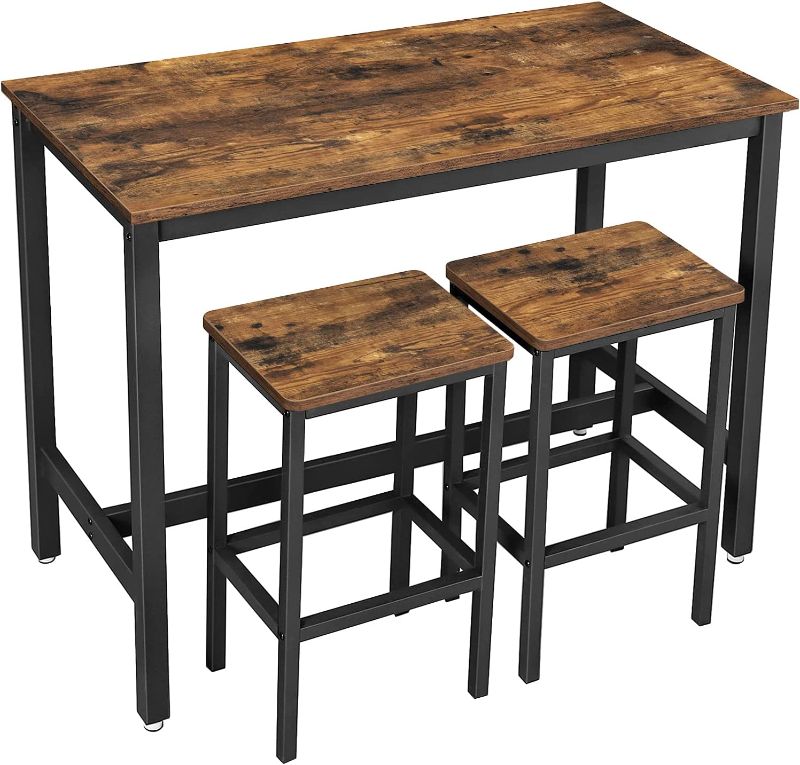 Photo 1 of Bar Table Set, Bar Table with 2 Bar Stools, Dining table set, Kitchen Counter with Bar Chairs, Industrial for Kitchen, Living Room, Party Room, Rustic Brown and Black ULBT15X