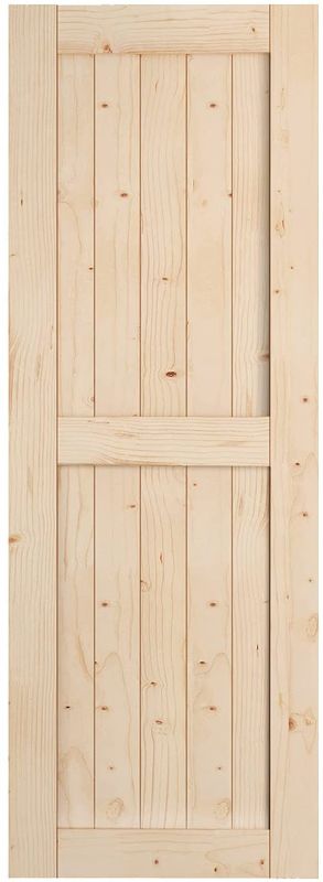 Photo 1 of EaseLife 32in x 84in Sliding Barn Wood Door,Interior Doors,DIY Assemblely Unfinished Solid Natural Spruce Panelled Slab,Easy Install,Apply to Rooms & Storage Closet,H-Frame
