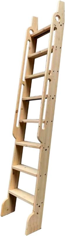 Photo 1 of DIYHD 87" Unfinished Rolling Library Wooden Step Ladder with Glab Handle,No Sliding Hardware
