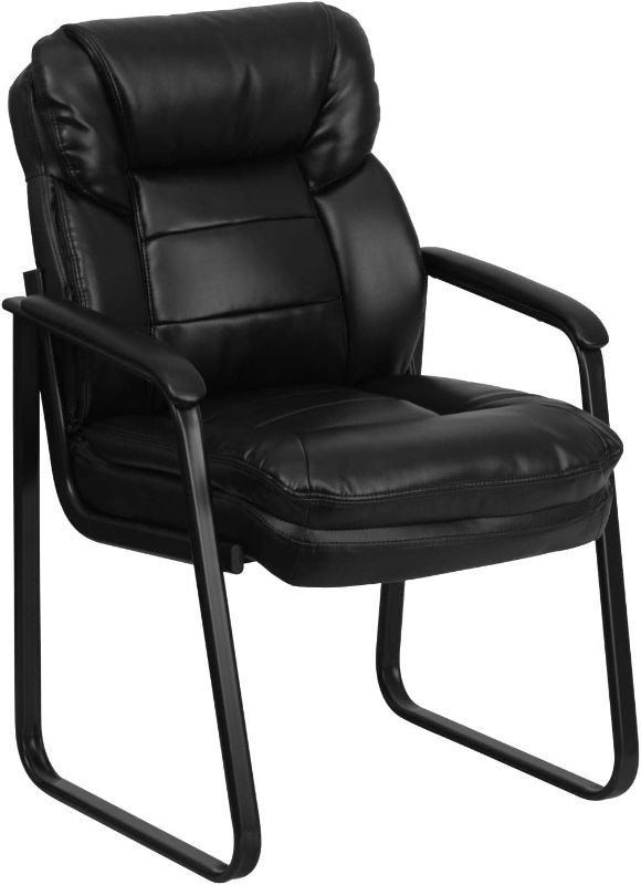 Photo 1 of Flash Furniture Black LeatherSoft Executive Side Reception Chair with Lumbar Support and Sled Base-----MISSING HARDWARE------
