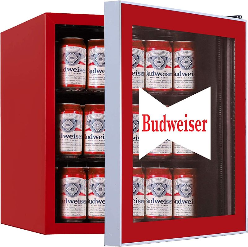 Photo 1 of CURTIS MIS168BUD Budweiser 50 Can Beverage Cooler, Glass Door, 1.8 cu ft, Red
