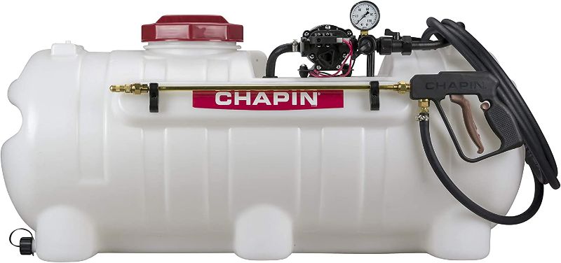 Photo 1 of Chapin International 97400E Chapin 97500 25-Gallon, 12-Volt EZ Mount Dripless Deluxe Sprayer, Translucent White
