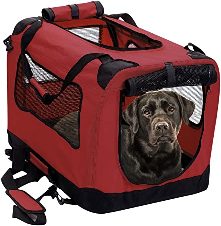 Photo 1 of 2PET Foldable Dog Crate - Soft, Easy to Fold & Carry Dog Crate for Indoor & Outdoor Use - Comfy Dog Home & Dog Travel Crate - Strong Steel Frame, Washable Fabric Cover - XXLarge, Rawhide Red
