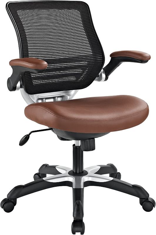 Photo 1 of Modway Edge Mesh Back and White Vinyl Seat Office Chair With Flip-Up Arms - Computer Desks in Tan
