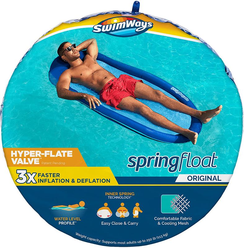 Photo 1 of 3---  SwimWays Spring Float Original Pool Lounge Chair with Hyper-Flate Valve, Blue
