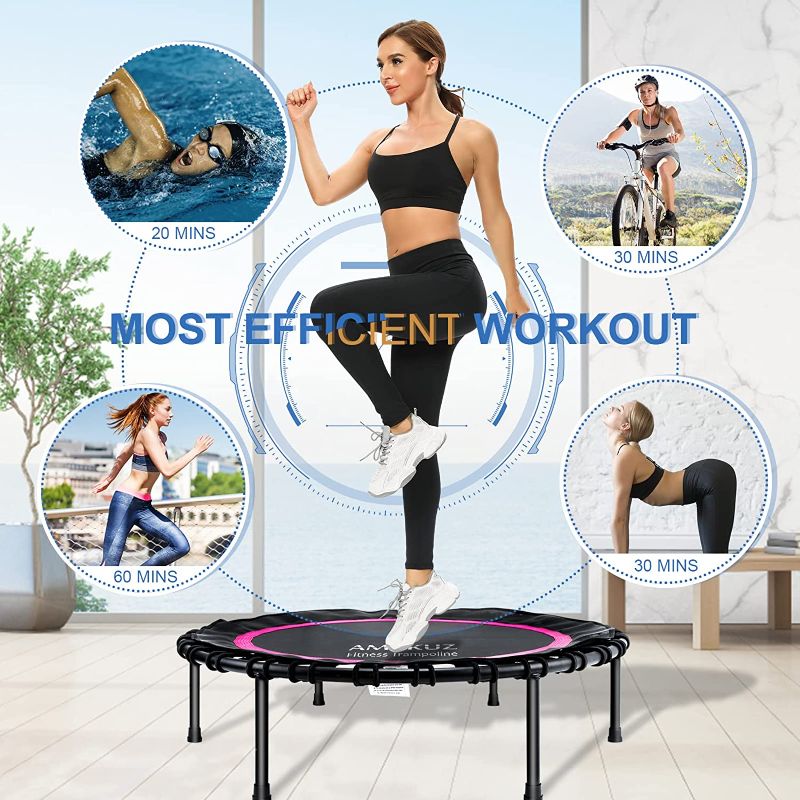 Photo 1 of AMAKUZ Mini Trampoline for Adults Fitness, Rebounder Trampoline for Adults 400lbs Exercise Trampoline, Bungee Trampoline with Foam Handle Bar and Extended Mat,Small Trampolines for Adult Exercise
