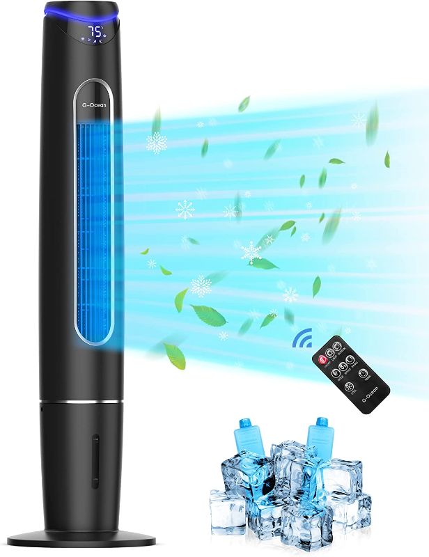 Photo 1 of Evaporative Air Cooler, 46" Swamp Cooler with Remote, 3-IN-1 Cooling Fan, Night light, Oscillating, Humidifying, 3 Modes, 3 Speeds, 8H Timer, 2 Ice Packs, Portable Air Cooler for Home Office Bedroom
