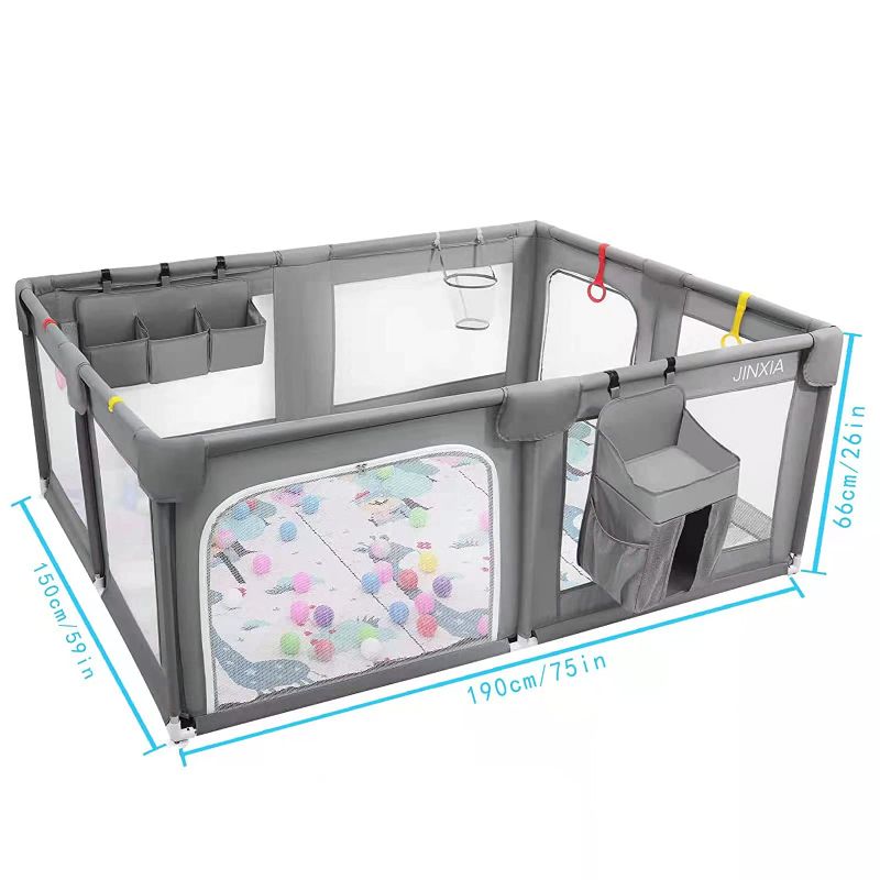 Photo 1 of Baby Playpen Set(Grey 75”×59”), playpen for Babies and Toddlers, Portable Extra Large Baby Fence Area with Anti-Slip Base, Safety Play Center Yard Home Indoor & Outdoor with Play Mat---------possibly missing parts --------------
