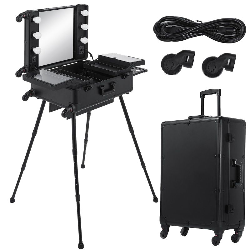 Photo 1 of 2in1 Rolling Makeup Case Trolley Train Box Organizer W/Key Travel Cosmetic
