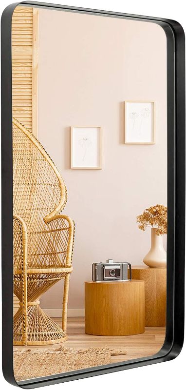 Photo 1 of 24"x36" Black Bathroom Mirror, Upgrade Metal Frame Wall Mounted with Rounded Corner for Entryways, Living Rooms
