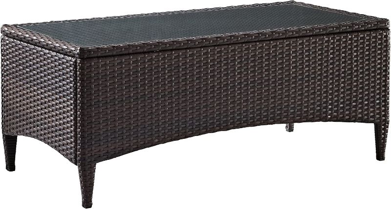 Photo 1 of Crosley Furniture Kiawah Outdoor Wicker Table with Glass Top - Brown
