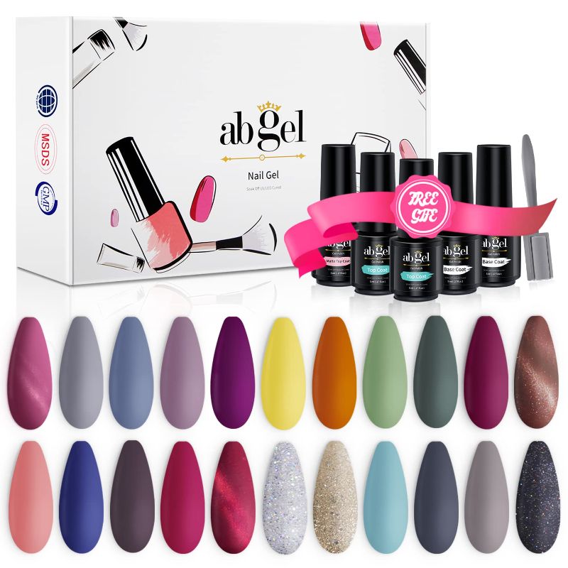 Photo 1 of ab gel 22 Colors Gel Nail Polish 5ml Mini Size with No Wipe Base and Top Coat, 27pcs Soak Off UV LED Gel Nail Varnish Starter Manicure Kit
