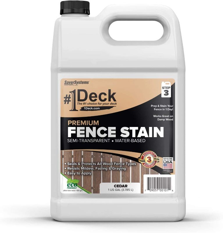 Photo 1 of #1 Deck Premium Wood Fence Stain and Sealer - Semi-Transparent Fence Sealer - Cedar, 1 Gallon
