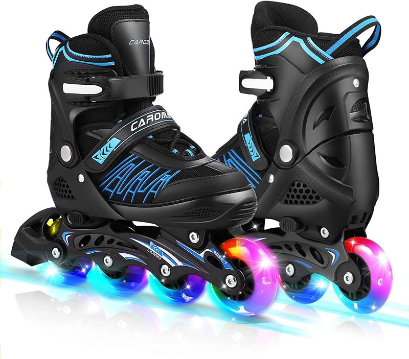 Photo 1 of Caroma Adjustable Inline Skates for Girls and Boys with All Illuminating Wheels, Outdoor Beginner Roller Skates Blades for Kids Youth and Women
