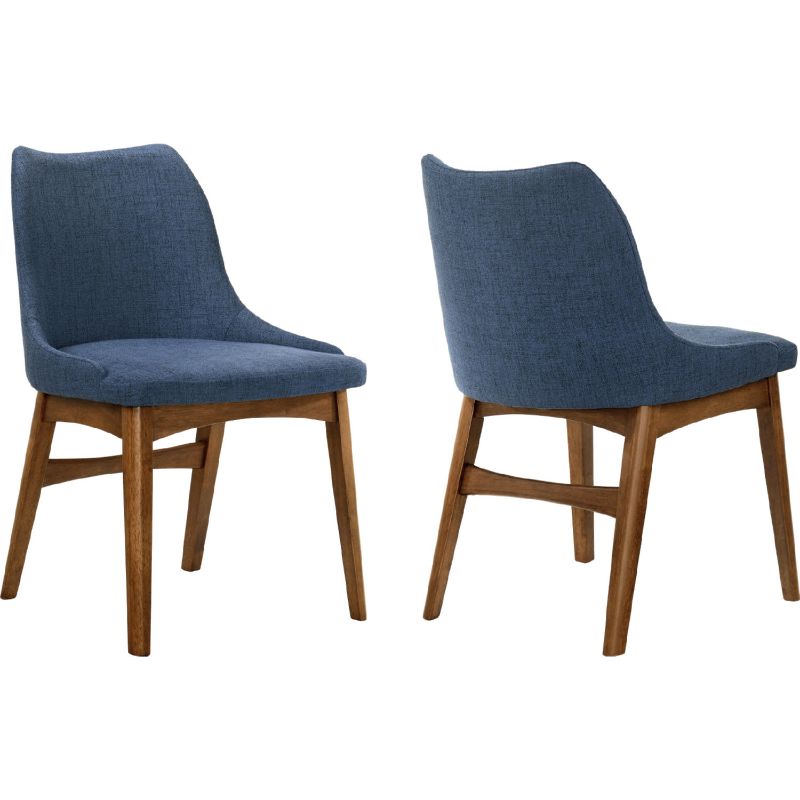 Photo 1 of Azalea Blue Fabric and Walnut Wood Dining Side Chairs (Set of 2)
