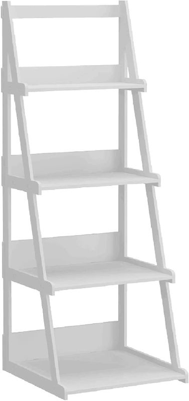 Photo 1 of Bestiture 4 Tiers Ladder Shelf Home Bookcase Wood Plastic Storage, White LS001-4T-WH
