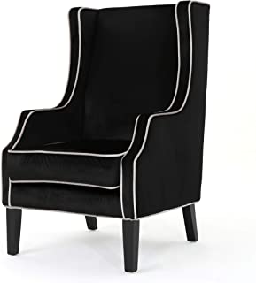 Photo 1 of Christopher Knight Home Eddison Traditional Velvet Two-Toned Club Chair with Accent Piping, Black / Pearl / Espresso