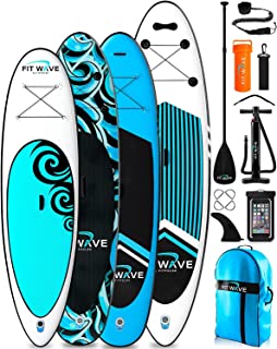 Photo 1 of FITWAVE Paddle Board 9.5ft/10ft/11ft SUP + Kit - Inflatable Paddle Boards for Adults - Inflatable Stand Up Paddle Board with Pump, Emergency Repair Kit, Bag & More - Anti Air Leaking & Nonslip Deck