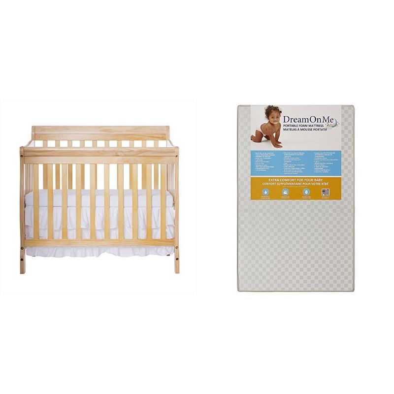 Photo 1 of Dream On Me Aden 4-in-1 Convertible Mini Crib with Dream On Me 3" Portable Crib Mattress, White
