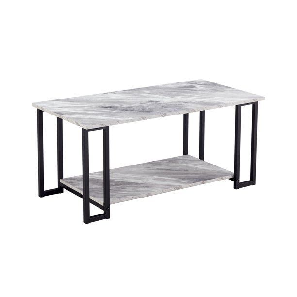 Photo 1 of 39.37 in. Gray Rectangle Wood Cocktail Console Coffee Table for Home or Office

