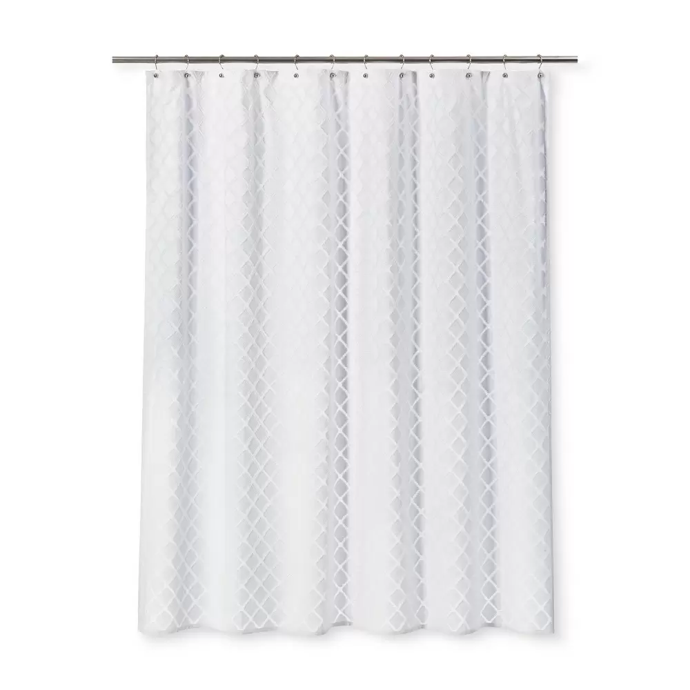 Photo 1 of 72" X 72" Dyed Clipped Diamond Shower Curtain White - Threshold
