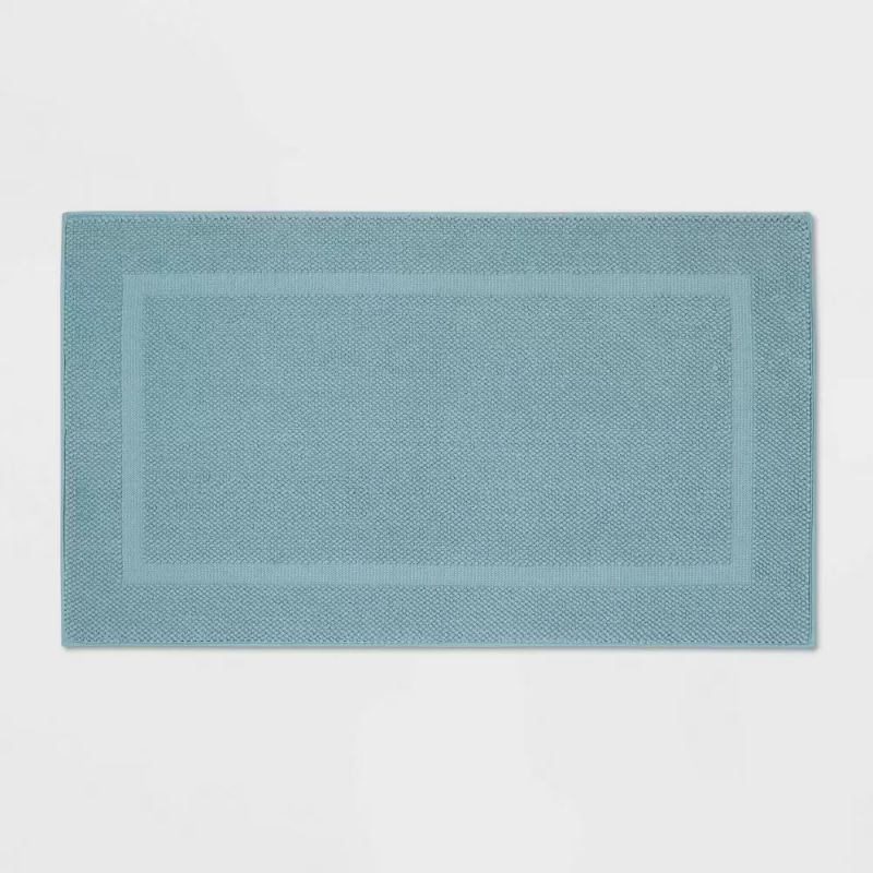 Photo 1 of 20"x34" Performance Texture Cotton Memory Foam Bath Rug Aqua - Threshold
