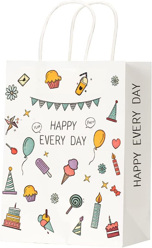Photo 1 of ?50 pcs?White Kraft Paper Gift Bags with Handles,Bulk Gift Bags, Shopping Bags, Party Bags,Business Bags, Retail Bags, Merchandise Bags (8 * 4.5 * 10.8Inches)

