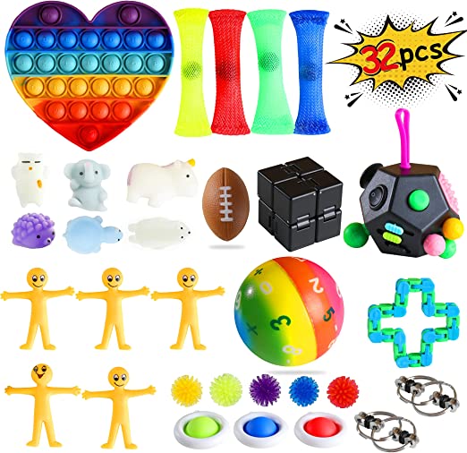 Photo 1 of 32 pcs Fidget Toy Set, Sensory Toys Set for Stress Relief, Decompression Toy Set WIP, Stretchy String, Squeeze Toy, Mochi Squishy Toy, Snake Cube Twist, etc.
