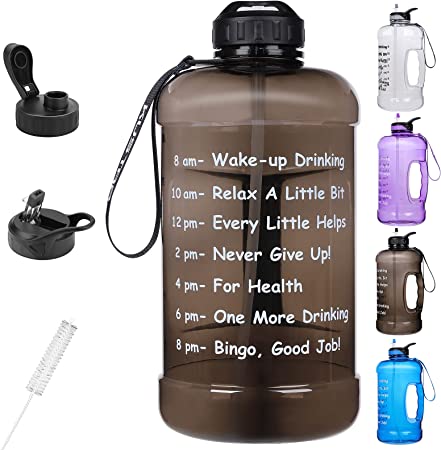 Photo 1 of 1 Gallon Water Bottle with Straw and Chug Lid, 3.78L Large Water Jug with Time Marker, Durable Leak Proof BPA-Free Reusable Sport Water Bottle for Gym, Training, Hiking, Travel
