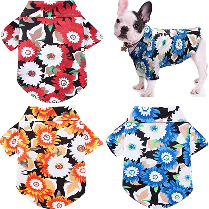 Photo 1 of 3 Pieces Pet Shirts Hawaiian Dog Shirts Printed Pet T-Shirts Puppy Clothes Flowers Print Summer Pet Shirt for Medium to Large Dogs (XX-Large)
