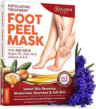 Photo 1 of 24K Gold Foot Peel Mask - 2 Pack - Argan Oil, Aloe Vera, Vitamin A & E Peeling Masks - Make Your Feet Baby Soft - Dry Dead Skin Exfoliating Callus Remover - Repair Rough Cracked Heels - Foot Care for Men & Women
