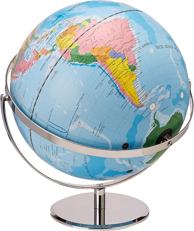 Photo 1 of 12" World Globe with Blue Oceans, Raised Relief, Silver, Semi-Meridian
