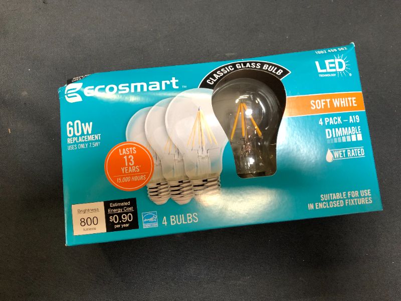 Photo 2 of 60-Watt Equivalent A19 Dimmable Energy Star Frosted Filament LED Light Bulb Daylight (4-Pack)
