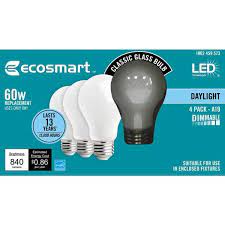 Photo 1 of 60-Watt Equivalent A19 Dimmable Energy Star Frosted Filament LED Light Bulb Daylight (4-Pack)

